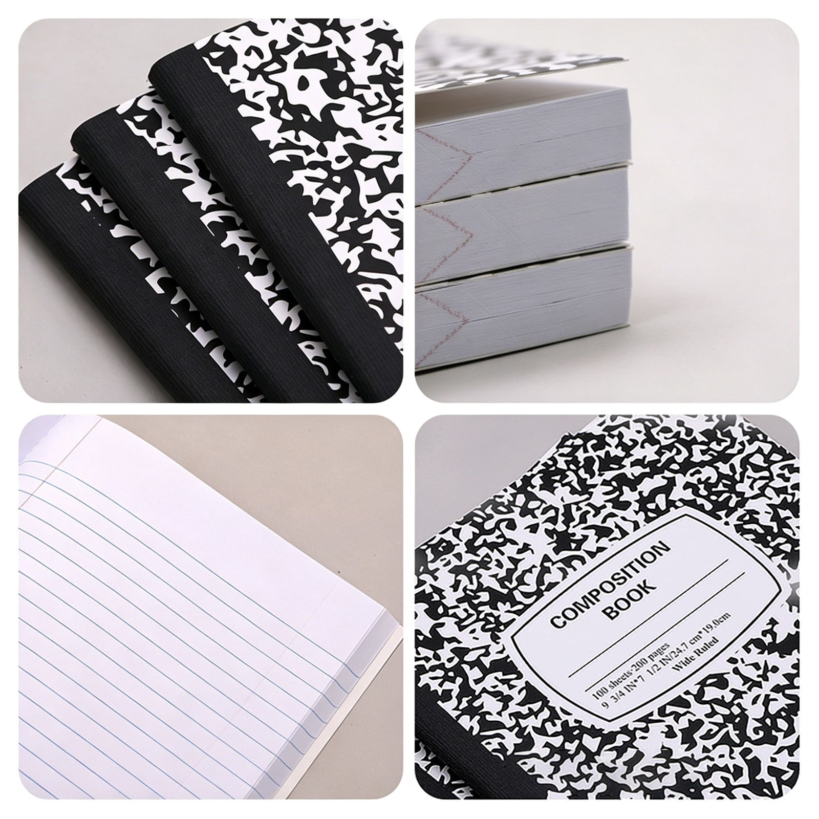 3 Pack 9.7 x 7.4 in Composition Notebook Wide Ruled, 200 Pages (100 Sheets) Marble Journal Notebook Hard Cover Wide Ruled Notebooks for Aldult College Office Supplies