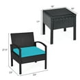 thumbnail image 4 of Costway 3 PCS Patio Rattan Furniture Set Coffee Table Conversation Sofa Cushioned Turquoise, 4 of 10
