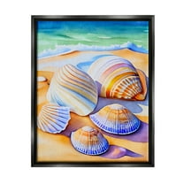 Stupell Industries Vibrant Seashells on Shore Nature Painting Black Floater Framed Art Print Wall Art, 17 x 21