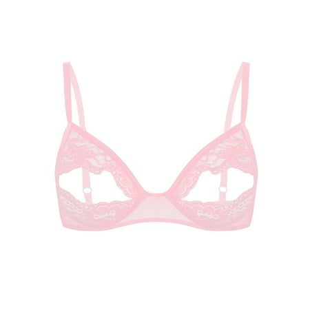 YiZYiF Womens Floral Lace Wire-free Unlined Soft Bra Bralette Lingerie Pink M