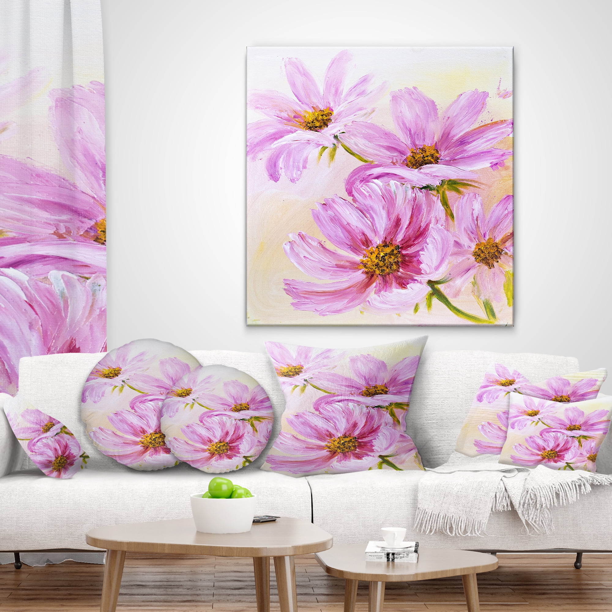 Designart Blooming Pink Cosmos Flowers - Floral Throw Pillow - 12x20