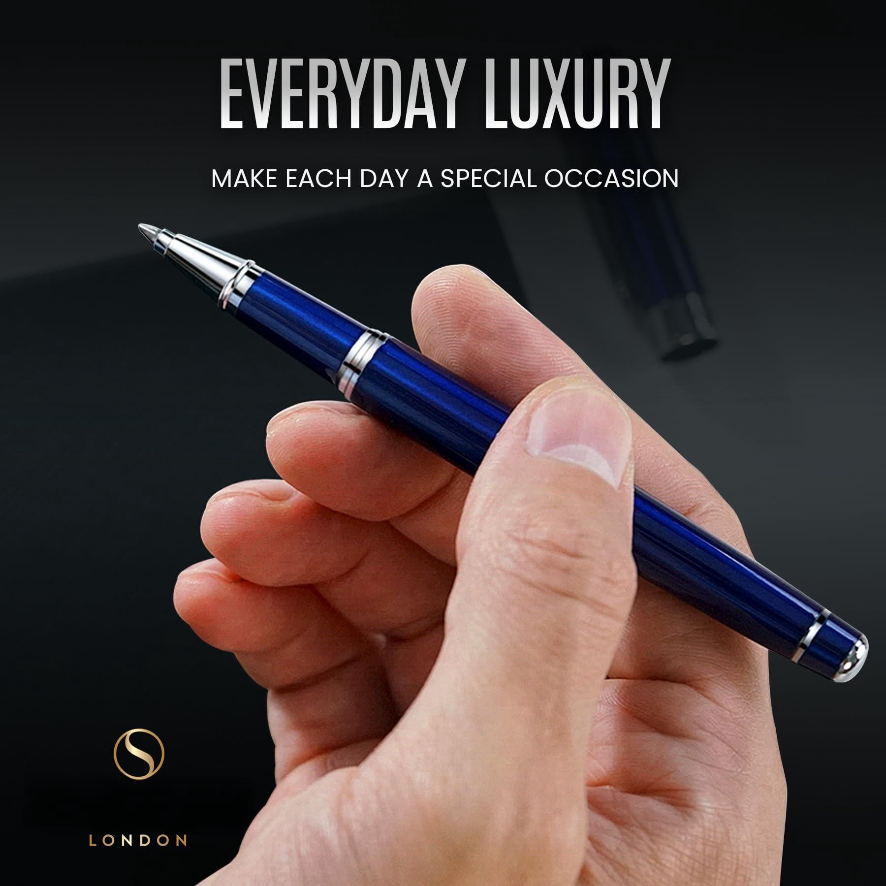 Personalized Midnight Blue Rollerball Pen - Stunning Lacquer Luxury  Chrome Finish Schmidt Ink Refill Engraved Roller Ball Gift Set For Men & Women Custom Name Engraving