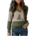 thumbnail image 2 of Ahabrexf T-Shirts for Women, Color Blocked Printed V-Neck Long Sleeve Casual Pullover Winter Top, 2 of 3