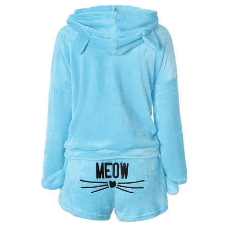 

2018 Autumn European And American Women CAT Embroidered Pajamas Hooded Leisure Set Two-Piece Set
