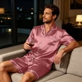 thumbnail image 6 of Resicozy Pajamas Set for Men Silk Satin Sleepwear Short Sleeve Button Down Pjs Set 2 Piece Loungewear with Pockets Purple Pink XL, 6 of 6