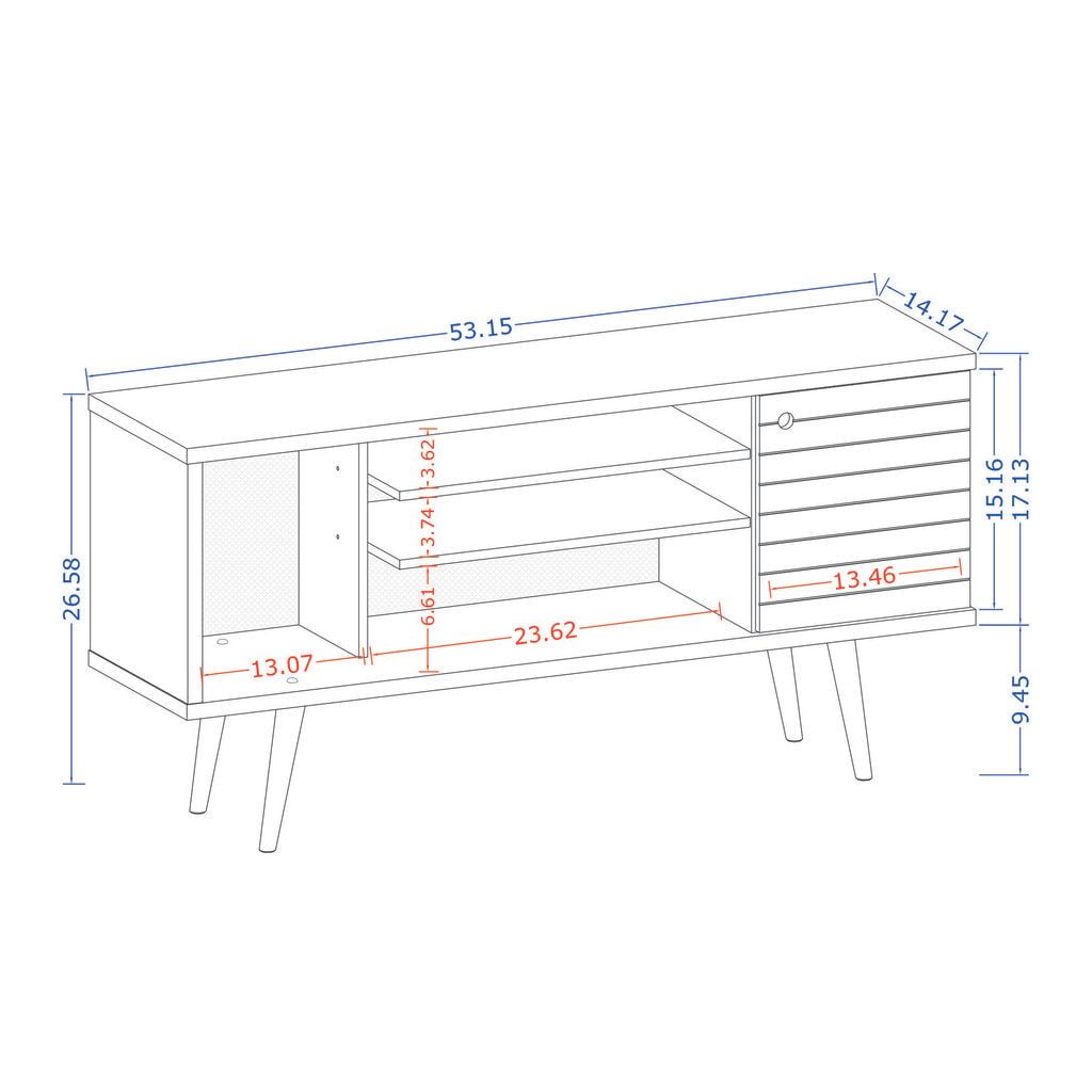 Liberty 53.14" Mid-Century Modern TV Stand with 5 Shelves and 1 Door  with Solid Wood Legs