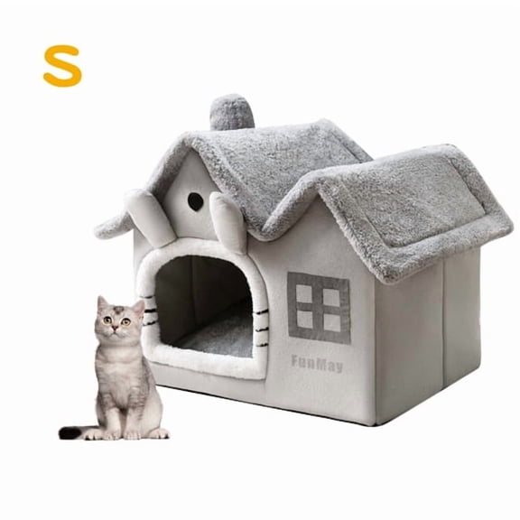 Luxury Indoor Foldable Pet House for Small & Medium Dogs & Cats, 30D High Elastic Memory Foam, Arctic Velvet Cover, Removable Roof & Cushion, Machine-Washable, Non-Slip Base, Rabbit-Shaped Kennel Bed