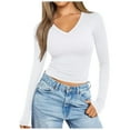 thumbnail image 1 of Chemises à Manches Longues pour Femmes Col en V Sortie Ajustée Crop Top Décontracté Mode Automne 2025, 1 of 5