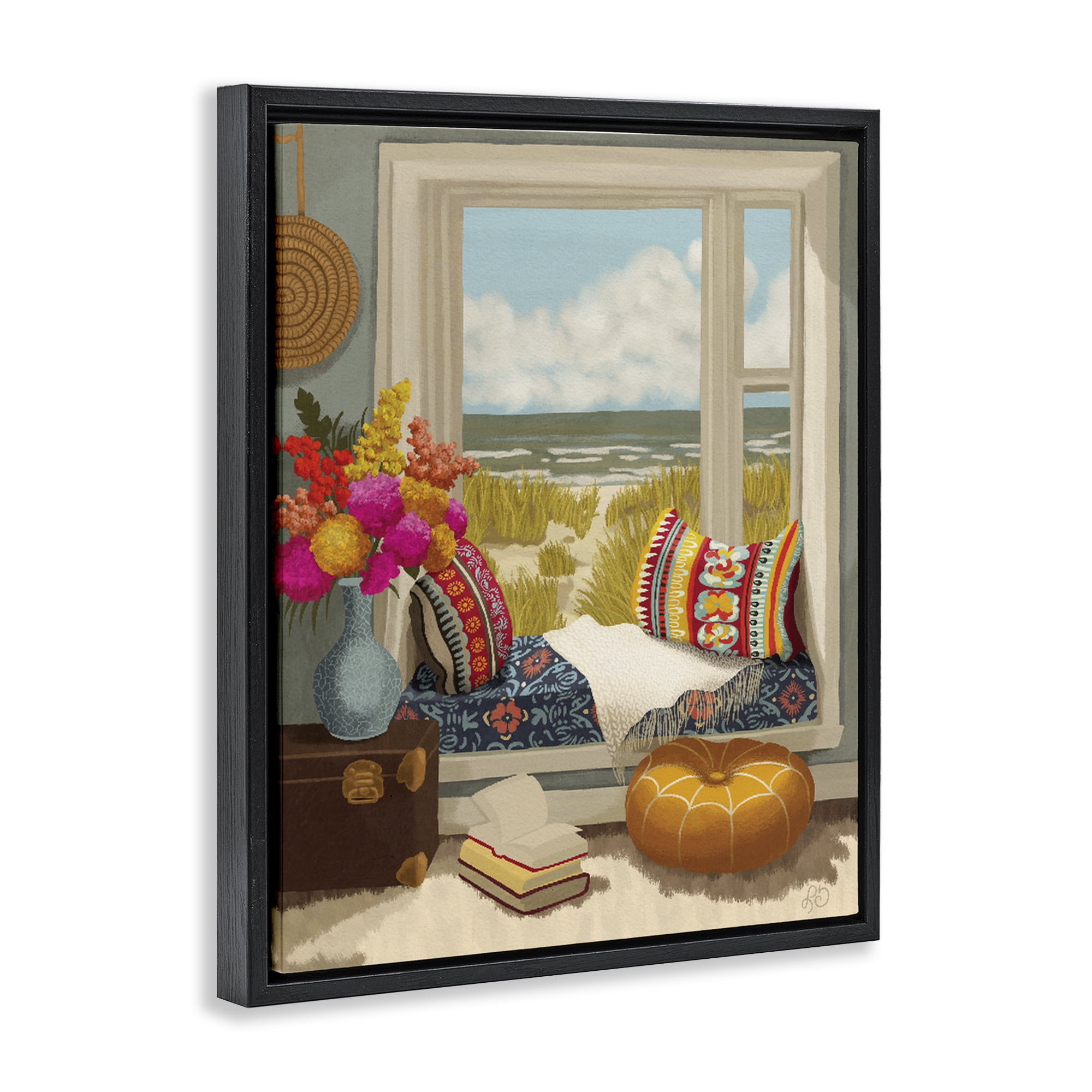 Stupell Industries Coastal Vacation Window Seat Black Framed Floater Canvas Wall Art, design by Lisa R Dumm