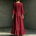 thumbnail image 5 of QUNYINEY 3/4 Sleeve Dresses for Women 2026 Casual Flowy Red Maxi A Line Dress Loose Fit Vacation with Pockets V Neck Dresses, 5 of 9