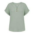 thumbnail image 5 of Women's Crinkled V-Neck Short Sleeve Top - Rolled Cuff Button Detail Casual Tee | Yubnlvae | Women's Fashionable And Casual Solid Color V Neck Wrinkle Cloth (Mint Green | XL), 5 of 9