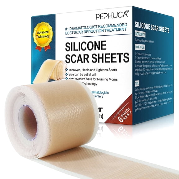 Medical Grade Silicone Scar Sheets - 1.6" x 120" Reusable Silicone Tape Roll for Acne, Keloid, Burn, C-Section & Surgery Scar Treatment, Painless Removal, 6-8 Month Supply