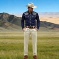 thumbnail image 4 of Cowboy Shirt for Men Western Long Sleeve Button Up Shirts Soft Spring Fall Country Embroidered Top Navy XXL, 4 of 5