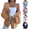 thumbnail image 3 of Fashion Women Winter Faux Mohair Knitted Sweater Loose Warm Cardigan Casual Coat, 3 of 8