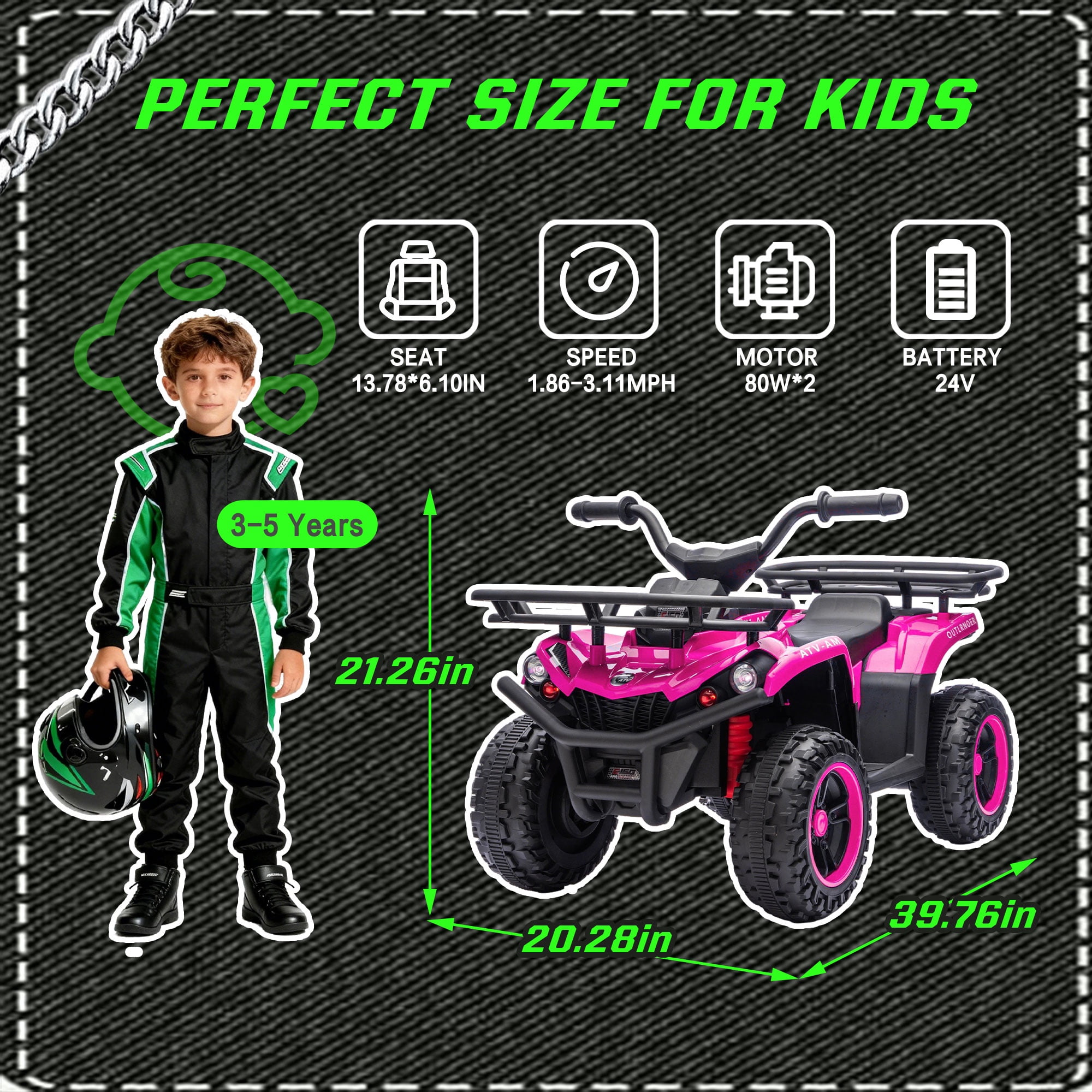 iYofe 24V Big Kids Ride on ATV Quad, Electric 4 Wheeler for Kids 3-6 with Battery Display, Anti-Slip Tires, LED Headlights, Bluetooth, MP3, Storage Racks, Gifts for Birthday & Christmas, Pink