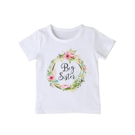 

Gwiyeopda Toddler Baby Girl Sister Matching Clothes Short Sleeve Letter Flower Print Romper/T-Shirt Set