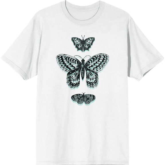 Celestial Tropics Butterflies Adult White Crew Neck Short Sleeve Tee-Medium