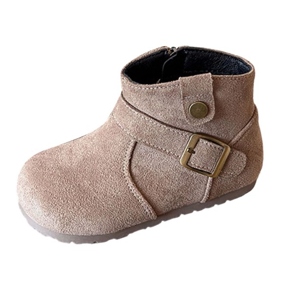 JHOKCI Girls Winter Ankle Boots Wide Toe Lightweight Side Zipper Buckle Warm Chukka Booties