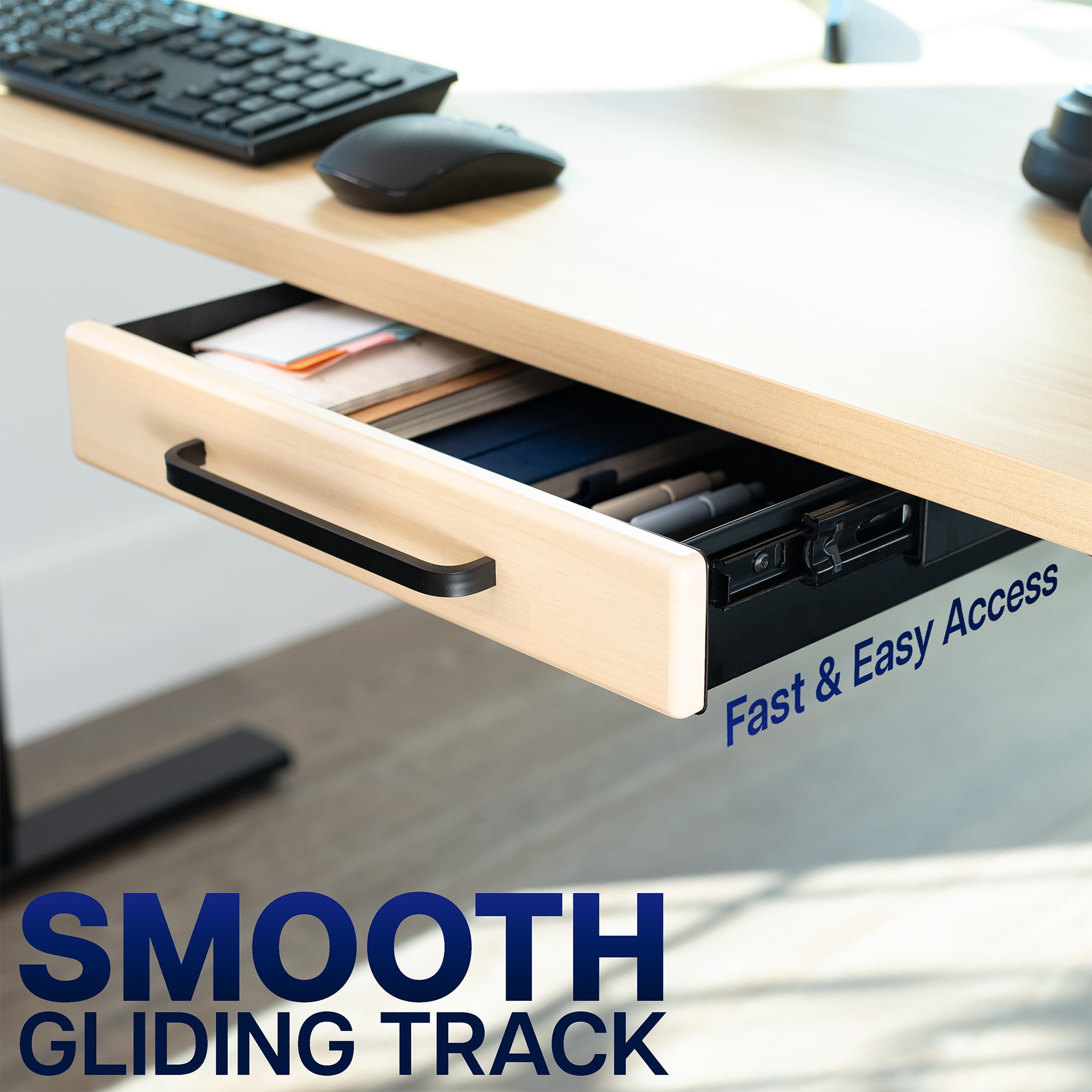 VIVO Light Wood Space Saver Sliding Under Desk Storage Drawer with Pull Handle