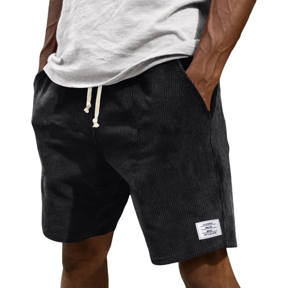 LTTVQM Men's Casual Corduroy Shorts Elastic Waist Summer Lightweight Walking Hiking with Pockets Black 5XL
