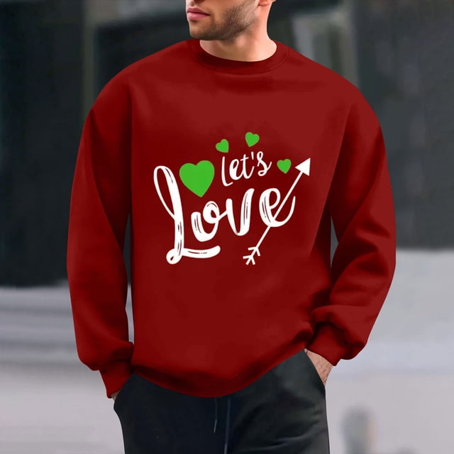 WAENQINLA Chandail à Capuche Graphique de la Saint-Valentin pour Hommes Imprimé Cœur Décontracté Col Rond Manches Longues Chandail Ample