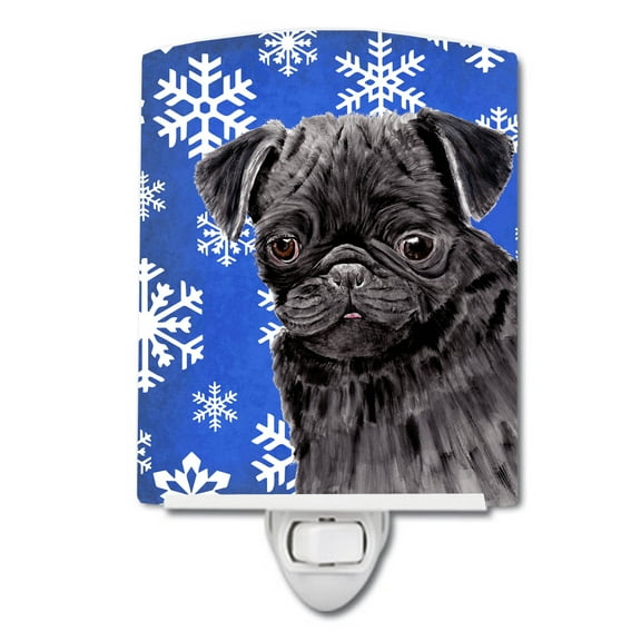 Pug Winter Snowflakes Holiday Ceramic Night Light