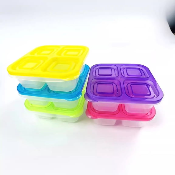 4-Compartment Meal Prep Lunch Box, Reusable Bento Container with Transparent Lid, Microwave-Safe Food Storage for Adults & teen, Stackable for Work office Travel, 1 Four-Compartment Lunch Box