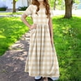 thumbnail image 6 of Ashirexll Summer Dresses for Teens, Girls Dresses Size 10-12, Girls Summer Dress with Pockets Fashion Color Matching Short Sleeve Round Neck Long Dress for Children 4-14, 6 of 7