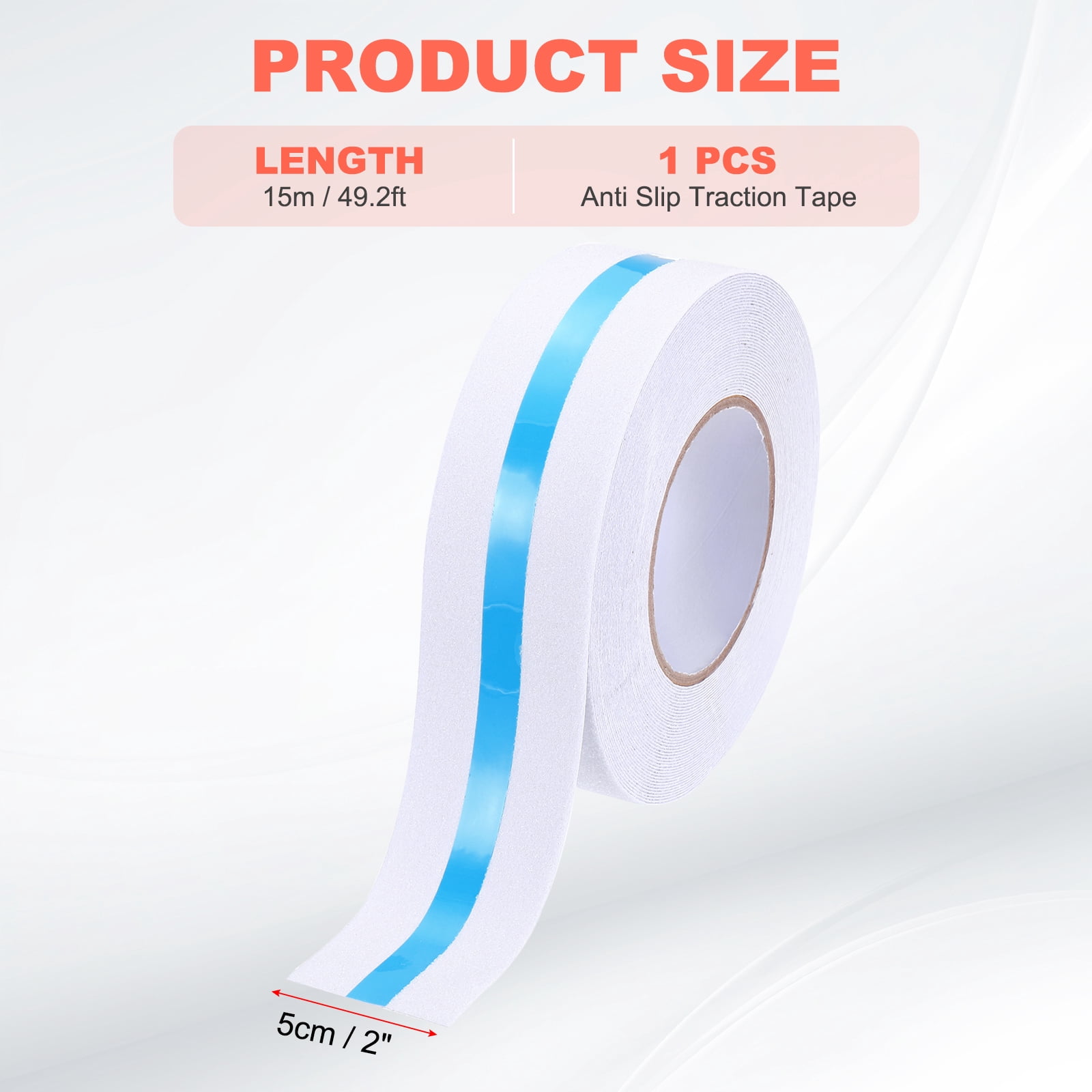 Anti Slip Traction Tape 2 Inch x 49.2ft Stair Grip Friction Adhesive Non Skid Tape Waterproof White with Blue Tape