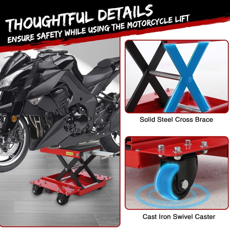 Towallmark 1200 LBS Motorcycle Lift Jack, Heavy Duty Scissor Jack Stand With Wheels, Wide Deck Thickened Rubber Pad, For ATV Dirt Bike Street Bike Cruiser