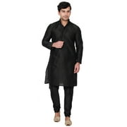 Maple Clothing Men's Kurta Pajama Set Indian Wedding Clothes (Black, L)