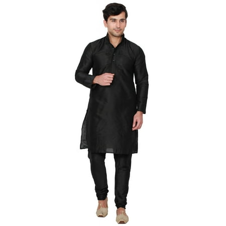 Maple Clothing Men's Kurta Pajama Set Indian Wedding Clothes (Black, L)