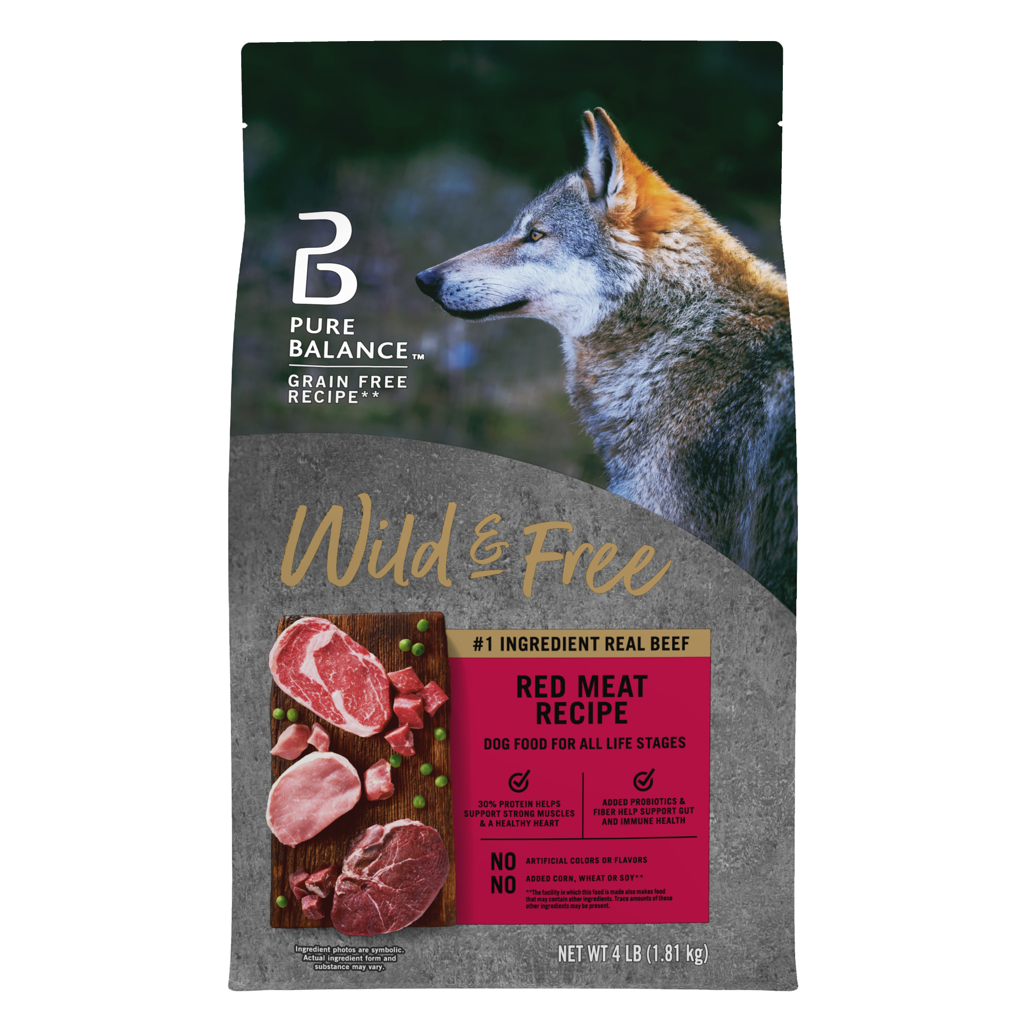 Pure Balance Wild & Free Grain-Free Red Meat Recipe Dry Dog Food for All Life Stages, 4 lb Bag