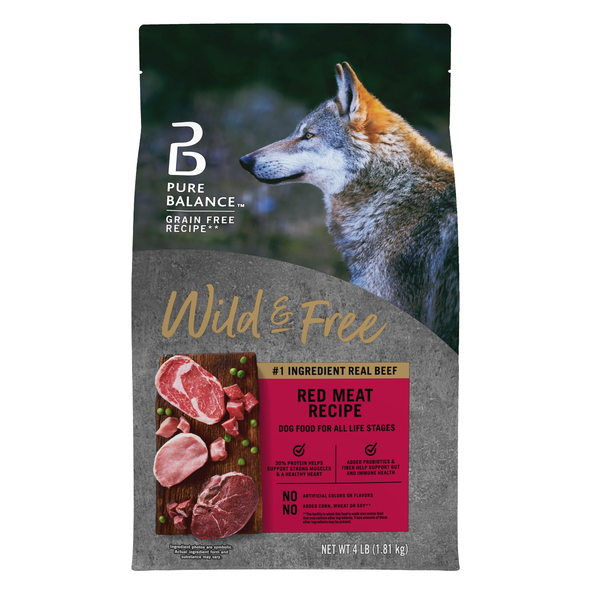 Pure Balance Wild & Free Grain-Free Red Meat Recipe Dry Dog Food for All Life Stages, 4 lb Bag