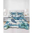 thumbnail image 3 of Teal Blue Turtle Coastal Full Size Down Alternative Comforter, Lightweight Comforter Quilt Bedding Set with Pillow Shams Vintage Stripe Botanical Beach All Seasons Bed Comforter Duvet Insert 78"x90", 3 of 7