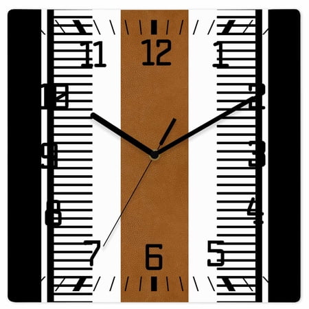 Modern Brown Black Wooden Wall Clock Silent Non Ticking Boho Contemporary Geometric Striped Square Wall Clocks Battery Operated Decor Clock for Home Office Living Room Kitchen 10 Inch