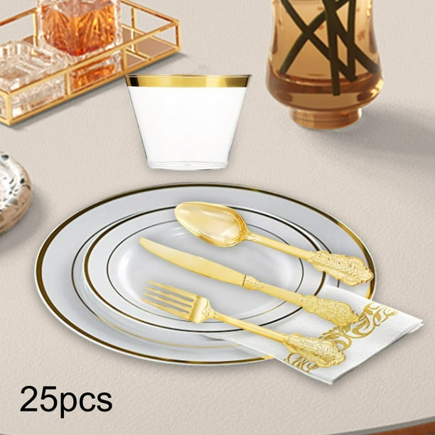 Juego de vajilla,Juego de vajilla y platos desechables para invitados,Juego de vajilla desechable con cubiertos,Platos de cena Platos de postre Servilletas Juego de horquillas de 748 pulgadas