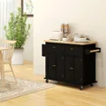 thumbnail image 4 of Kitchen Island Cart with Rubber Wood Top, Rolling Kitchen Island Table with Drawers, Adjustable Shelves, Spice Rack & Towel Rack — Black, 4 of 6