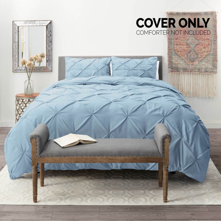 Nestl 3pc Duvet Cover Set, Full - Ice Blue, Soft Microfiber, Pinch