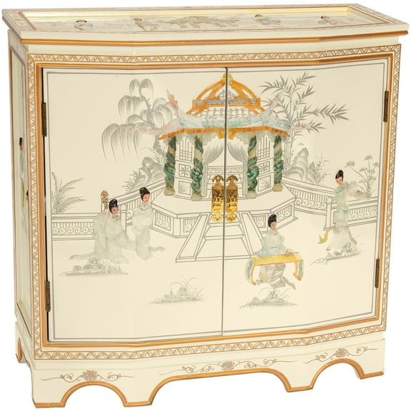 Oriental Furniture Ivory Lacquer Slant Sideboard - Royal Ladies