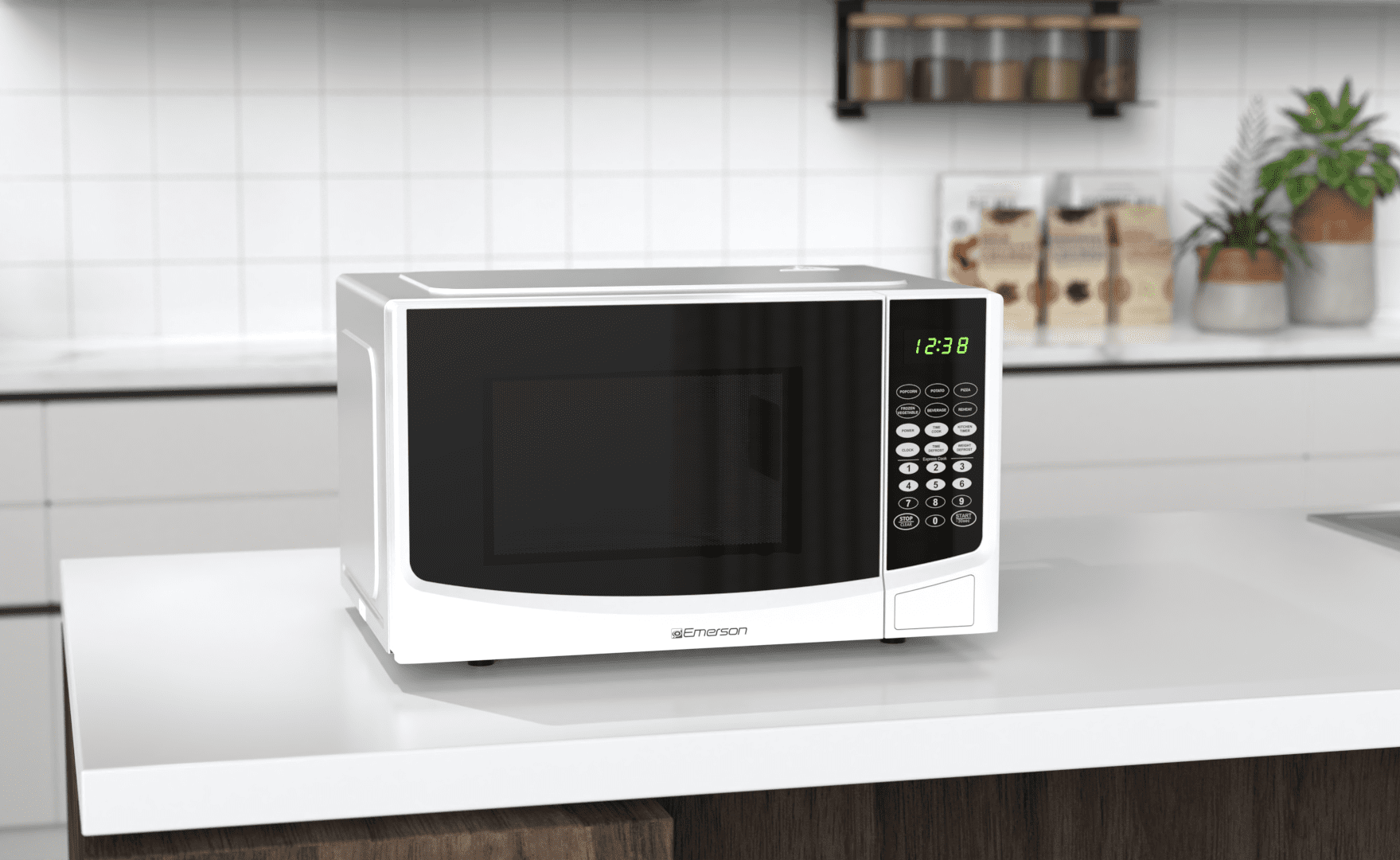Emerson 0.9 Cu. Ft. 900 Watt, White Microwave Oven with Touch Control, MW9255W