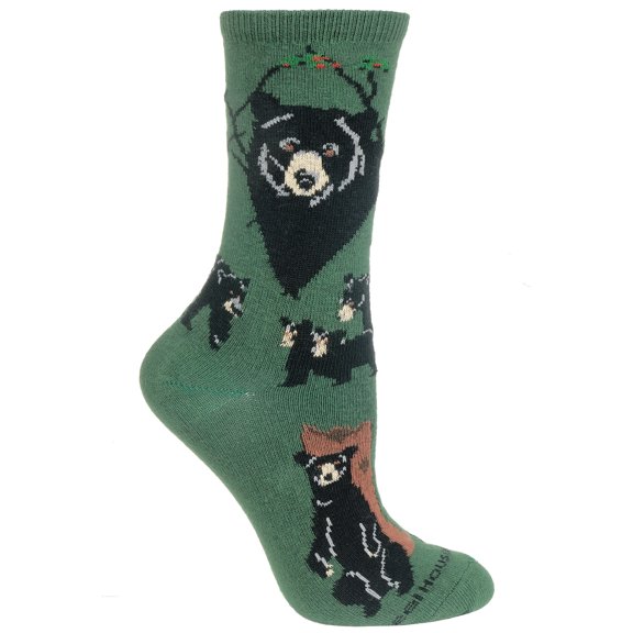 Black Bear Green Ladies Socks