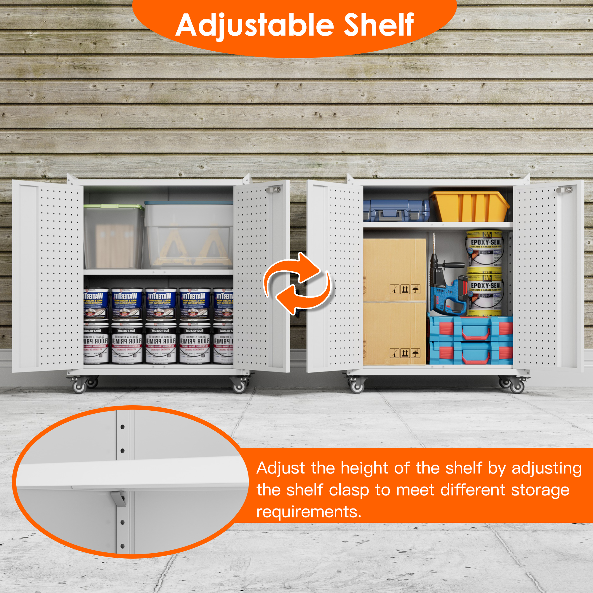 GangMei Metal Rolling Tool Chest, Garage Cabinet with Wheels, Mobile Storage Cabinet for Tools and Supplies,Tool Cart for Home, Garage, Assembly Required (Two Door Mobile Garage Cabinet, White)