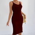 thumbnail image 6 of Xaqiouau Womens Solid Sleeveless Ribbed Knit Bodycon Midi Dress Scoop Neck Side Slit Fitted Stretchy Casual Work Party Club Evening Wear, 6 of 7