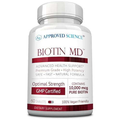 Approved Science Biotin MD – Extra Strength Pure Biotin 10,000mcg for Improved Hair, Skin and Nail Health; 60 Vegan Tablets; Made in USA
