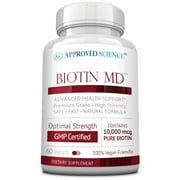 Biotin MD – Extra Strength Pure Biotin 10,000mcg for Improved Hair, Skin and Nail Health; 60 Vegan Tablets; Made in USA