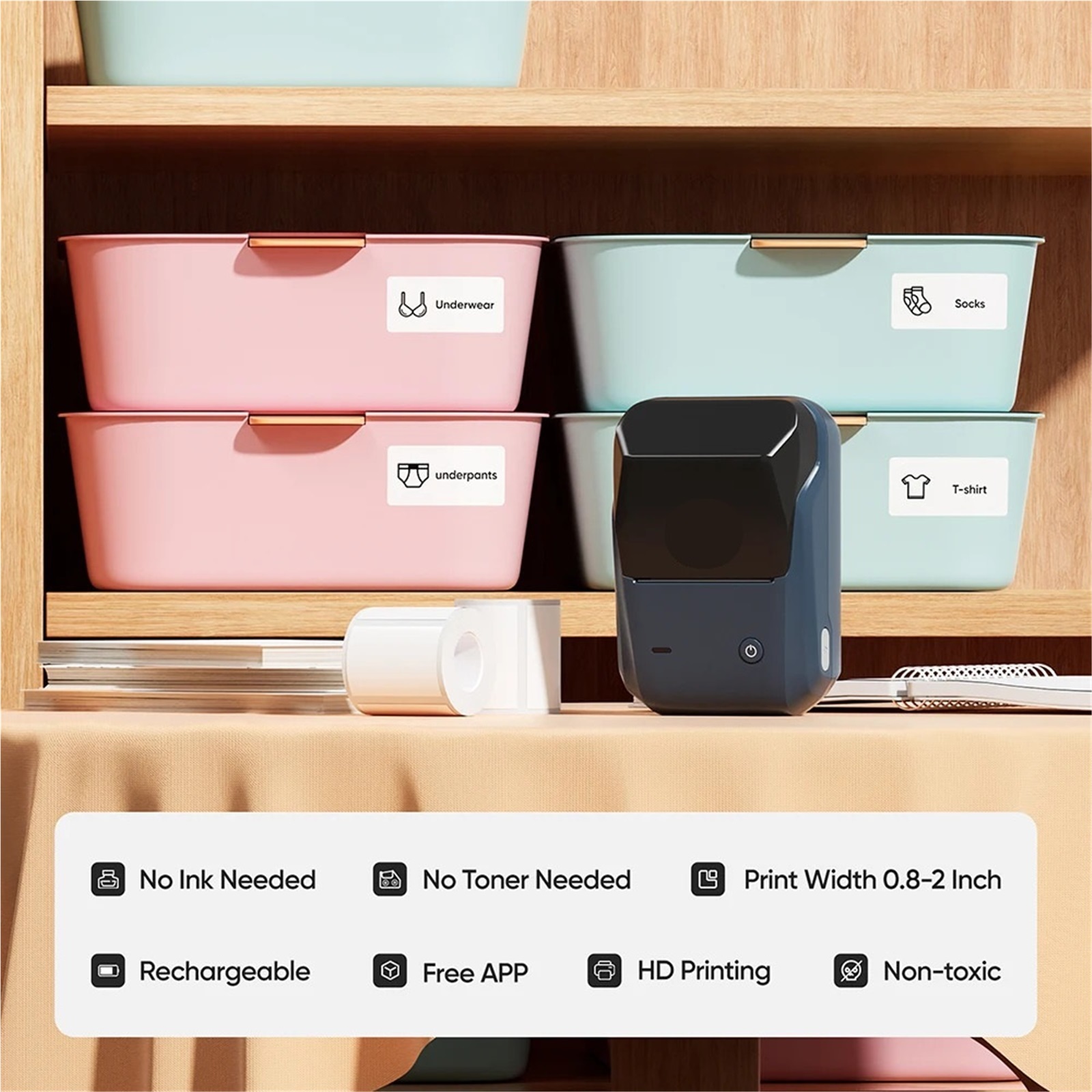 Portable B1 Wireless Label Maker Adhesive Sticker Printer Labeling Machine for 20-50mm Label