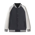 thumbnail image 2 of Varsity Jacket Men Fall Winter Long Raglan Sleeve Loose Casual Button Down Bomber Baseball Jackets Outerwear with Pockets, 2 of 4