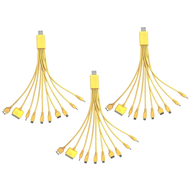 Cable de carga multidispositivo 10 en 1 de 23 cm, PVC, antienredos, universal, de alta resistencia, para la mayoría de teléfonos.