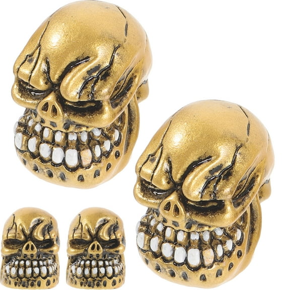 WASHWEPE Replacement Tire Valve Stem Cap Skull Shaped Car Tire Valves Caps Golden Resin 4Pcs